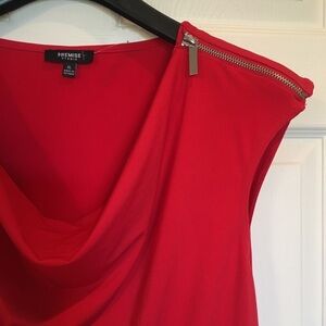 Zipper Details Shoulders Top Drape Neckline